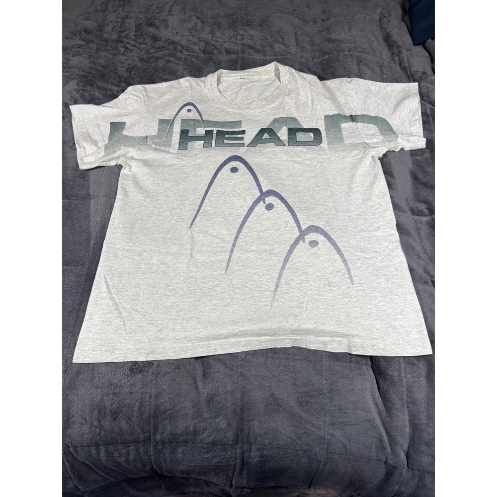 Vintage Head Sportswear T-Shirt Gray Single Stitch‎ Graphic Logo Mens Large 90s